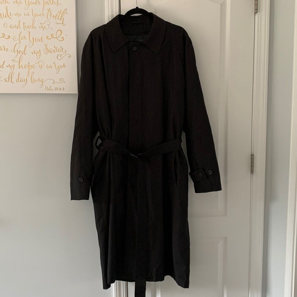 Lauren Ralph Lauren Black Trench Coat Rain Jacket lined removable size 46 L